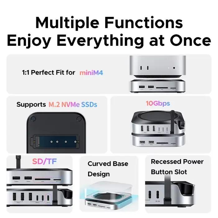 Station d'accueil USB UGREEN pour Mac Mini M4 Pro, SSD M.2 NVMe 8 To max, ports USB-A et C 10 Gbps, SD et TF 170 Mo/s, hub USB