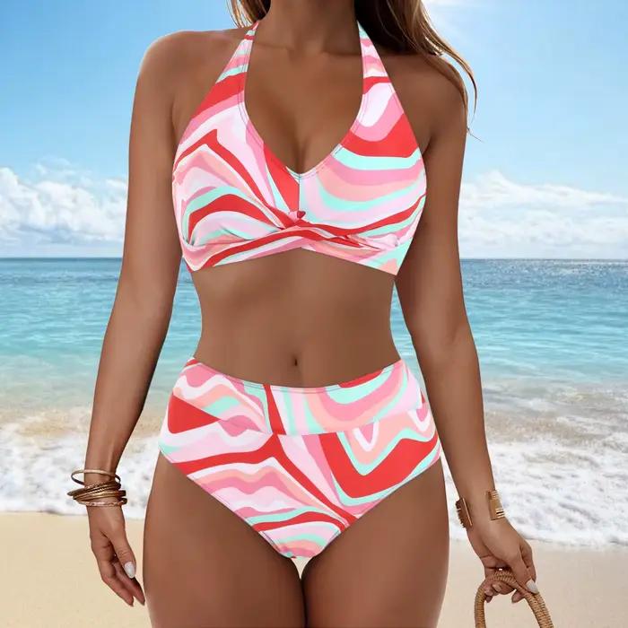 Maillot de bain d'été femmes licou ensemble Bikini taille haute maillots