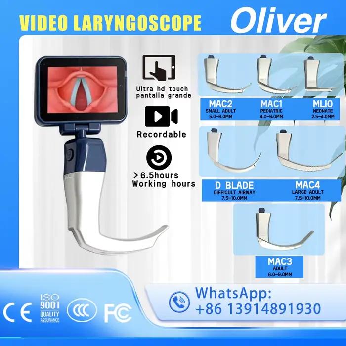 Laryngoscope vidéo d'anesthésie à écran tactile HD de 3.5 pouces, lames stérilisables réutilisables, 6 tailles pour l'anesthésie, expédition rapide au mexique