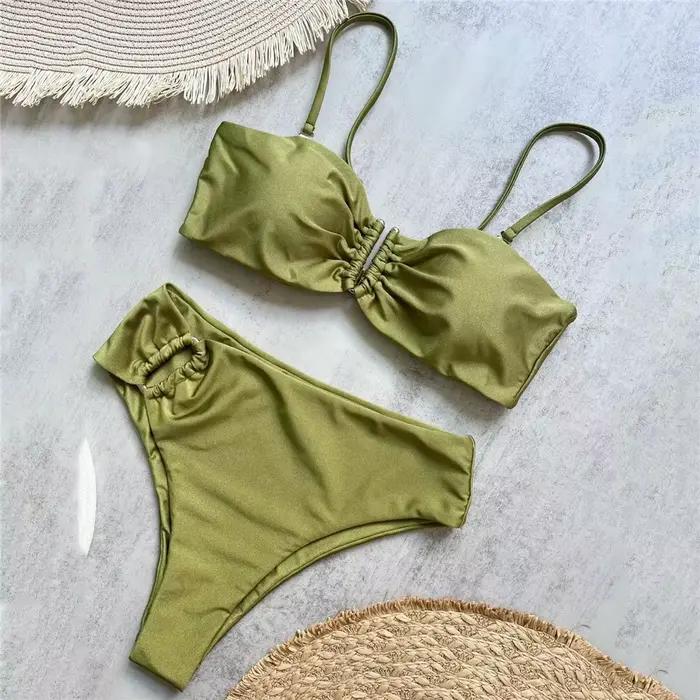 Bikini Taille Haute Femme 2026 Polyester Nylon Sexy Style Plage Occasions Spéciales Ensembles De Maillots De Bain