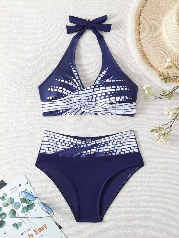 Nouvel ensemble de bikini halter taille haute pour femme