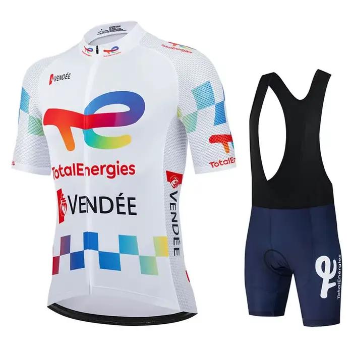 Total Energies-ensembles de maillots de cyclisme pour hommes, manches courtes, équipe professionnelle, vêtements de vélo de route, combinaison à bretelles de vélo vtt respirante, été