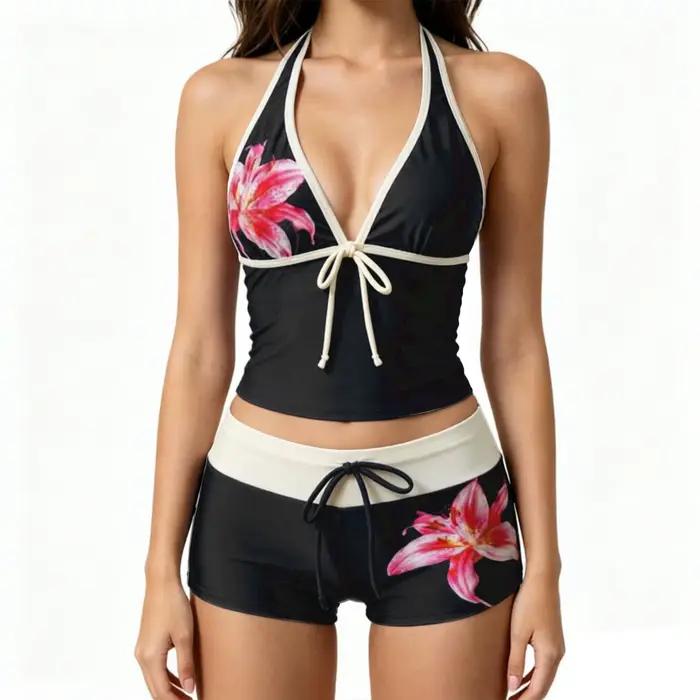 Tankini pour femmes, ensemble de bikini 2 pièces, haut de tankini avec short, maillot de bain mignon à pois, ensembles de bikini sans bretelles pour femmes