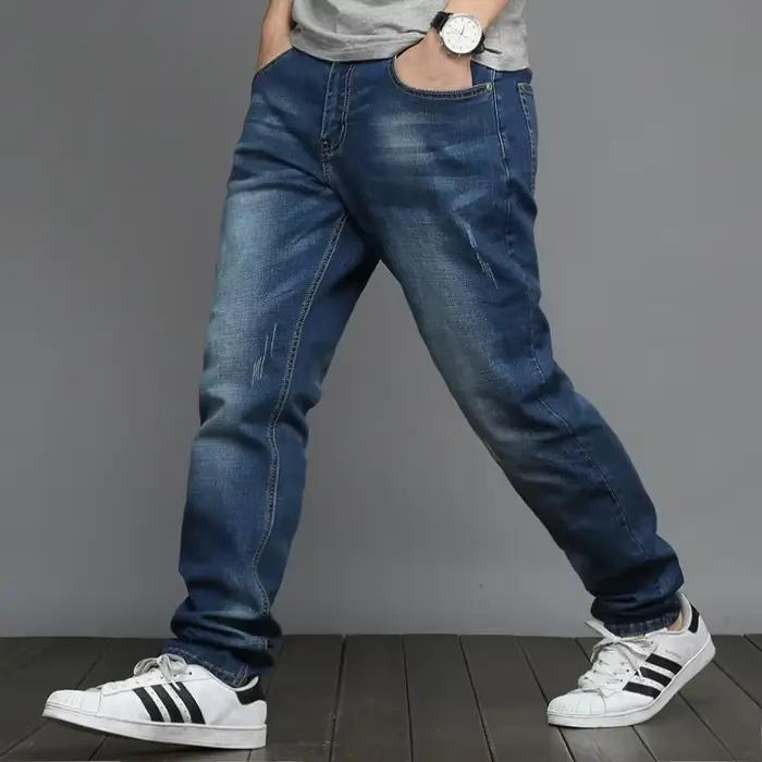 Jean droit élastique pour homme, grande taille 48, style simple, noir, bleu, pantalon en denim commandé, grande taille 5XL, 6XL, 7XL, 2024