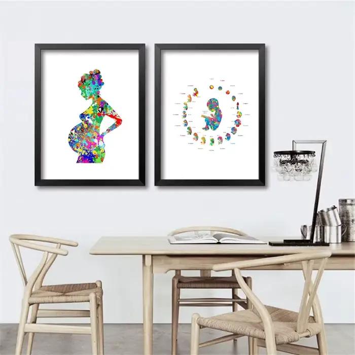 Toile d'art pour femme enceinte, peinture d'images, cadeau d'obstétiste de médecin, développement d'embryons, affiche d'art aquarelle, décor mural imprimé
