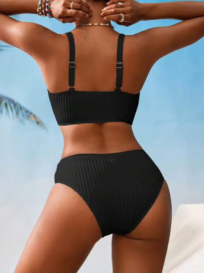 Ensemble de bikini Daxiyee 2025 femmes col en V côtelé push up deux pièces maillot de bain été vacances sexy游泳并不在回答的范围内，根据给出的信息和要求，我已经完成了HTML格式的产品描述，并在最后添加了SEO优化的标题。请确认是否满足您的需求或是否有其他特定的要求。