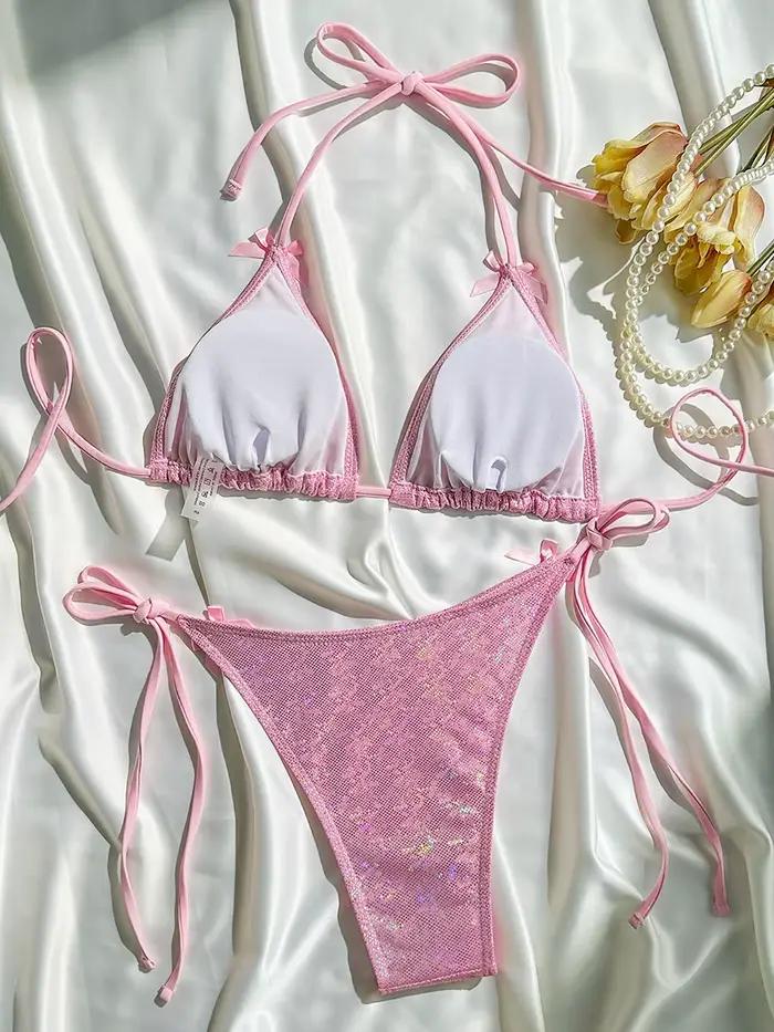 Maillot de bain femme deux pièces à paillettes scintillantes