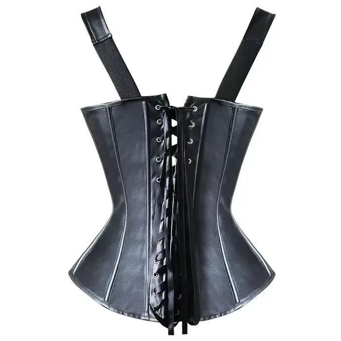 Corset en cuir Bustier grande taille haut Sexy Steampunk gothique Punk surbuste gilet à fermeture éclair Burlesque Pirate Costume noir