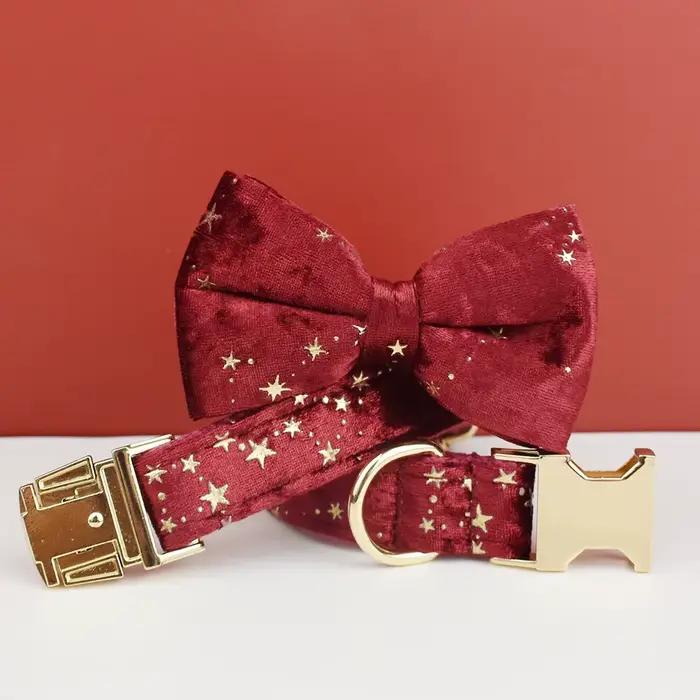 Accessoires de luxe pour animaux de compagnie, design personnalisé, logo, collier, laisse et harnais pour chien avec nœud, motif floral noir par sublimation, Star02