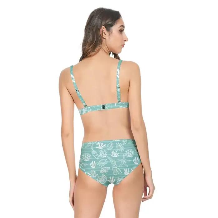 Femmes Bikini maillot de bain taille haute coquille imprimé décontracté multicolore à la mode Sexy dos nu maillots
