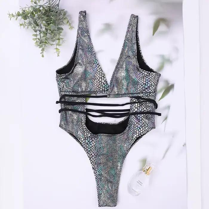 Maillot de bain une pièce à col en V pour femmes