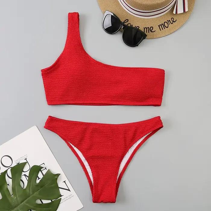 Micro Bikini blanc 2024 Biquini brésilien une épaule string maillot de bain femmes coupe haute