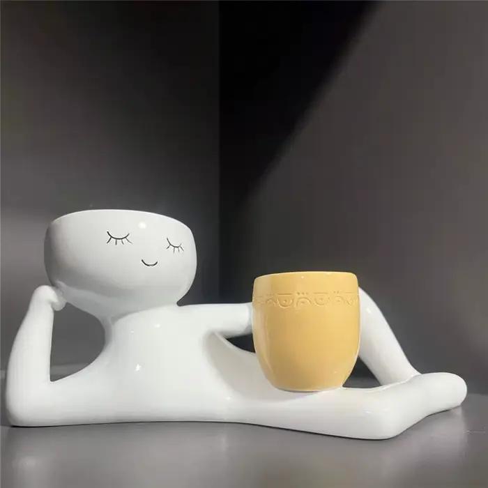 Jardinière GOOD-Lazy Guy en résine, petit personnage paresseux, pot à fleurs pour plantes succulentes, figurine unique allongée