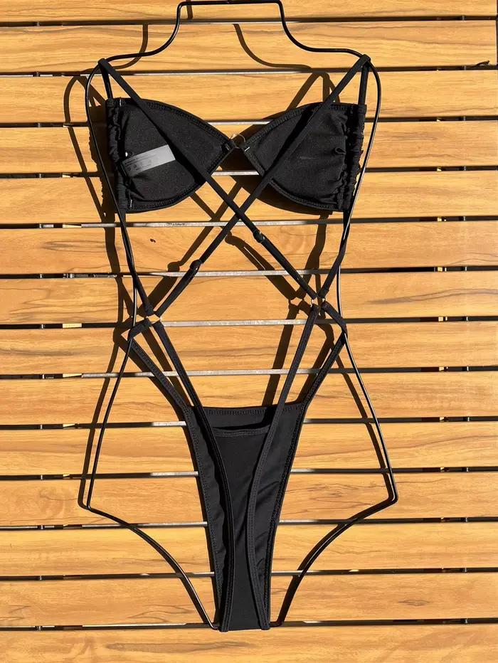 Micro maillot de bain à paillettes noires