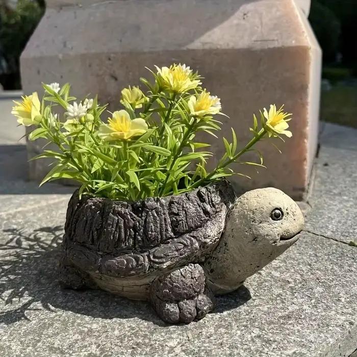 Pot de fleurs en résine en forme de tortue - Pot décoratif charmant pour l'intérieur et l'extérieur, pour la verdure, les fleurs et les plantes, ornement de tortue