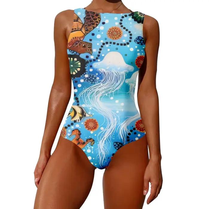 Maillot de bain une pièce grandes vagues écailles de poisson imprimé vêtements de sport décontractés maillots