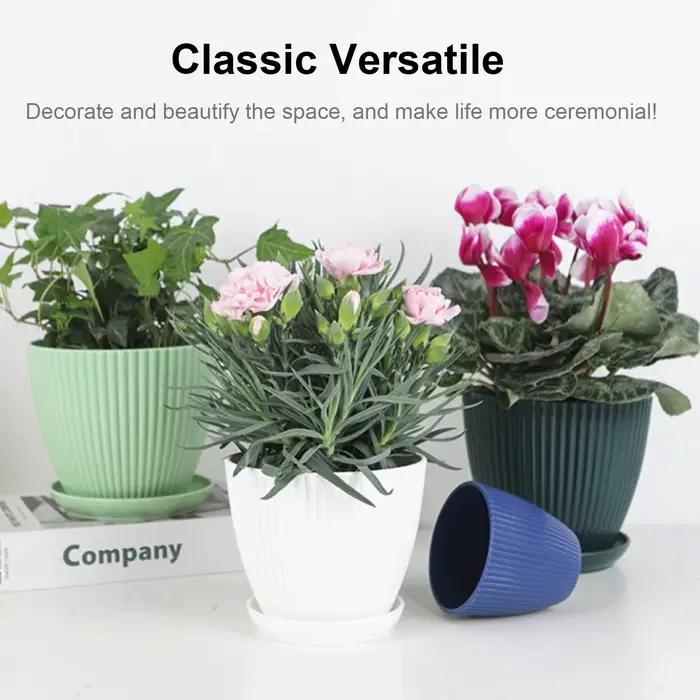 Pot de fleurs en résine avec plateau, pot de fleurs moderne pour l'intérieur et l'extérieur, pour le salon, le bureau, la décoration de bureau, durable et élégant