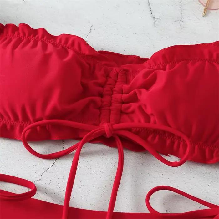 Sexy String Bikini 2024 Rouge Hors Épaule Maillot De Bain