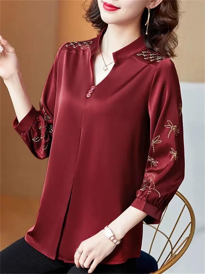 5XL grande taille femmes printemps été Blouses chemises dame mode décontracté à manches longues rabattu haut Blouse WY0391