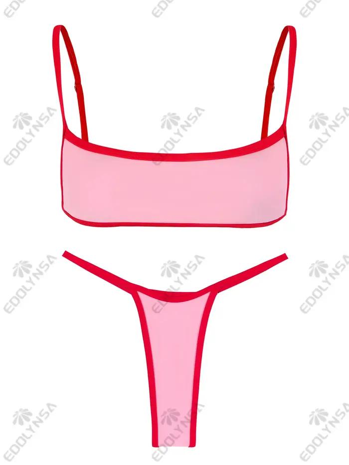 Bikini de plage haut de gamme bloc couleur sexy fille avec rembourrage et bandage pour femmes occasions spéciales et vacances