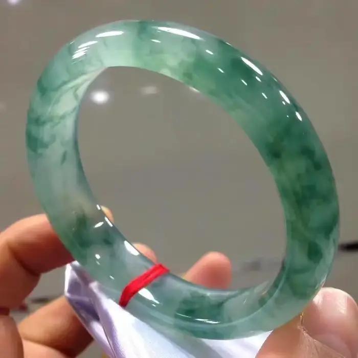 Bracelet en Jade vert clair, accessoires de mode, bijoux à breloques naturelles en jadéite pour femmes et hommes, Bracelet rond sculpté à la main