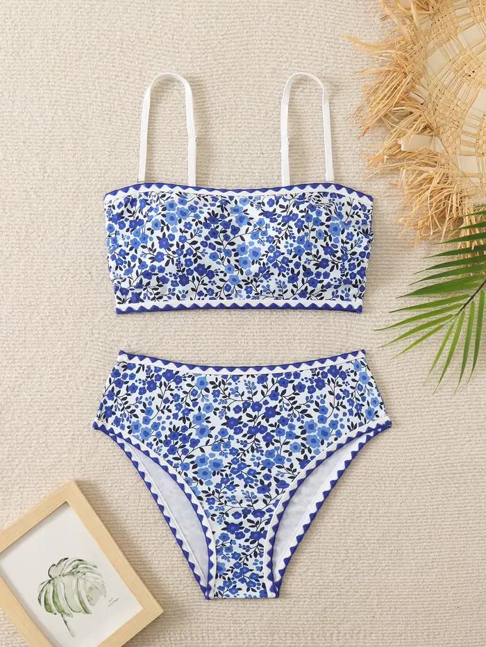 Sexy taille haute Bikini 2024 Floral Bandeau maillot de bain