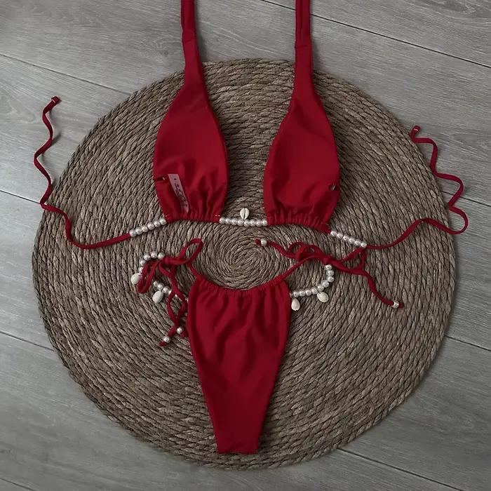 Bikini floral avec lacets push-up deux pièces pour femmes ensemble de bain élégant pour les vacances à la plage occasions spéciales