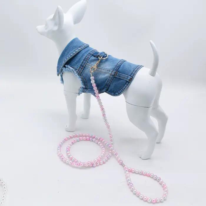 Laisse de luxe pour animaux de compagnie en perles, réglable, pour petits chiens et chats, idéale pour les mariages, les fêtes et les promenades quotidiennes, accessoires pour animaux.