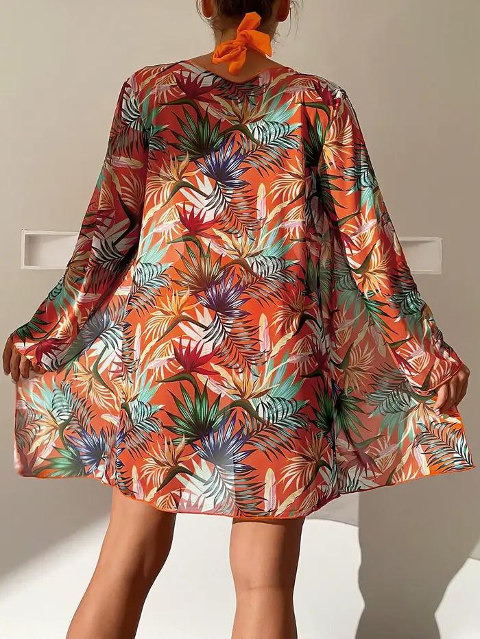 Licou imprimé Bikini ensembles 3 pièces femmes maillot de bain avec Kimono taille haute maillots