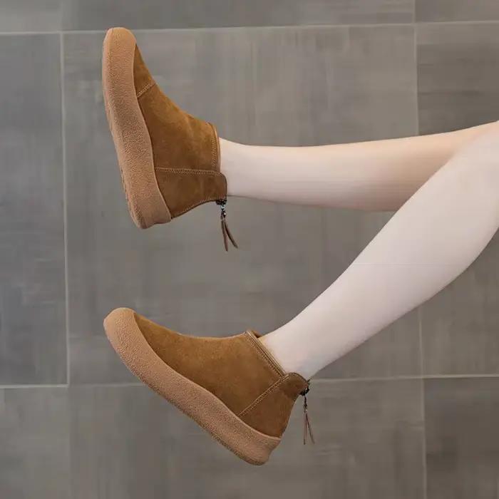 Bottes de neige femmes grande taille hiver en cuir véritable femmes chaussures courtes épaissi chaud bottes d'hiver femmes
