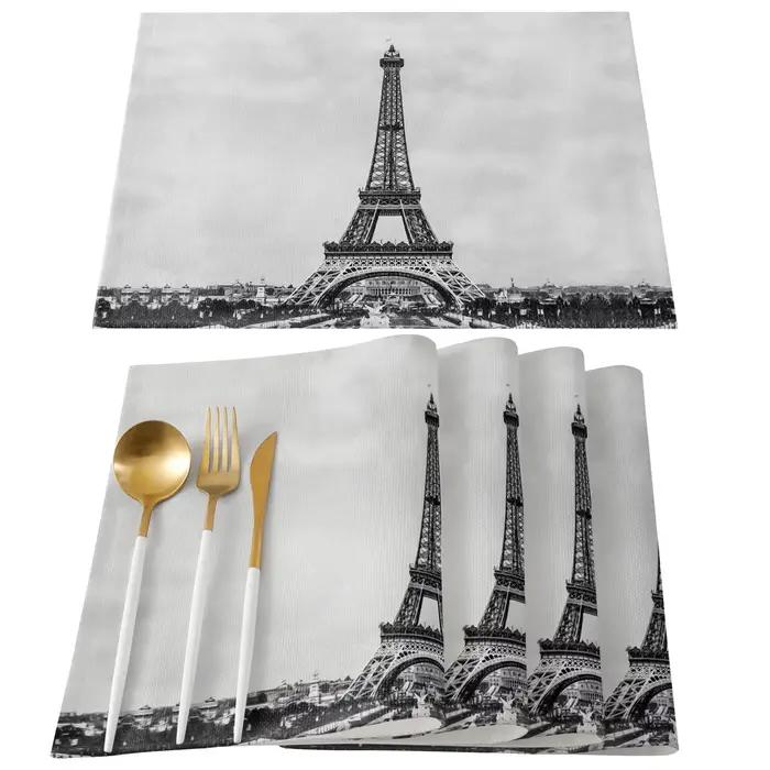 Set de table 1 pièce [Paris Love] imprimé Tour Eiffel, lavable, pour la maison