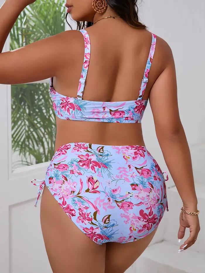 Maillot de bain deux pièces pour femmes, bikini taille haute à motif floral, tenue de plage estivale, ajustement parfait, facile à entretenir, idéal pour les vacances et les journées de plage