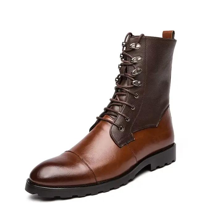 Mayba-Bottes en cuir à talons bas pour hommes, coordonnantes, pointues, Parker, à lacets, chaussures décontractées, extérieur, rétro, hiver, taille 38-48