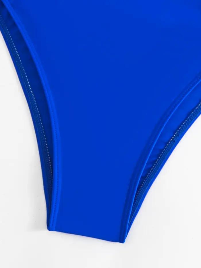 Femmes une pièce maillot de bain bleu Sexy Bikini solide Monokini féminin maillots