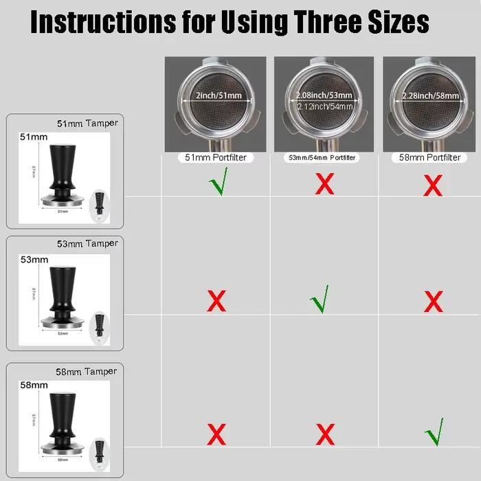 51mm 53mm 58mm Espresso Tamper Barista Café Tamper avec calibré à ressort en acier inoxydable