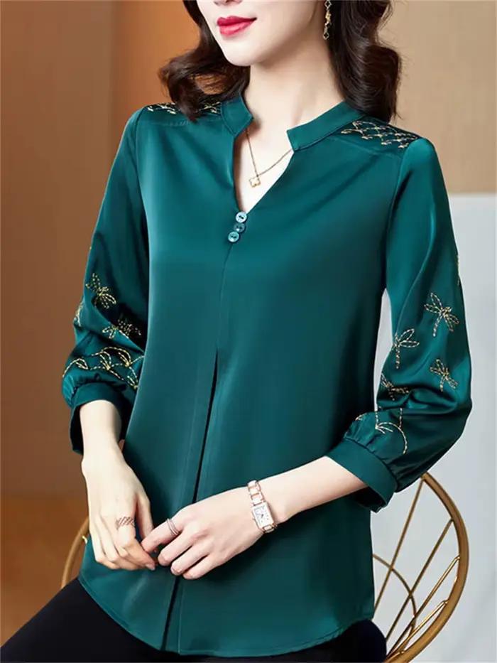 5XL grande taille femmes printemps été Blouses chemises dame mode décontracté à manches longues rabattu haut Blouse WY0391