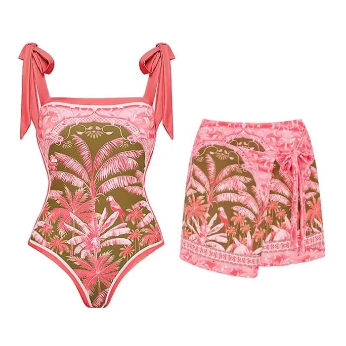 Nouveau Maillot de Bain Une Pièce Rétro 2026 avec Jupe et Bretelles Imprimé Floral pour Femme