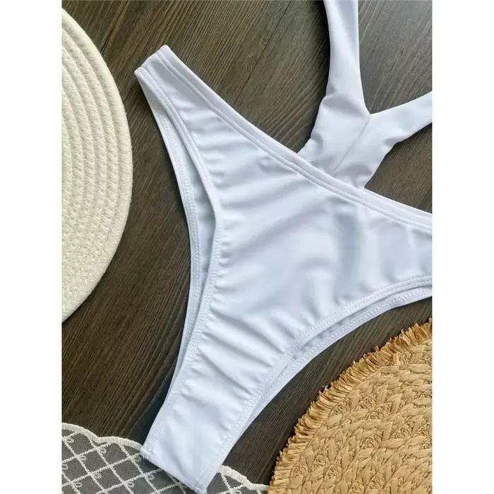 Sexy évider licou une pièce maillot de bain femmes perle métal boucle dos nu à lacets body Bikini 2025 nouveau