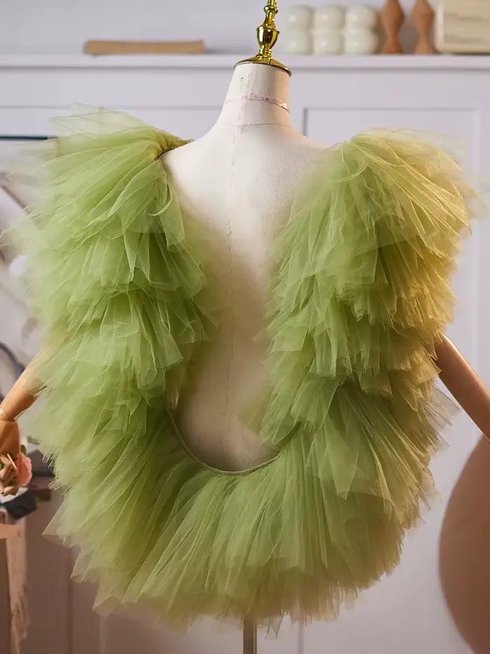 Nouveau châle vert olive exagéré, accessoire pour robe de bal et de performance