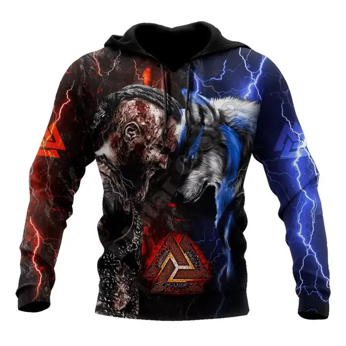 Ragnar and Wolf Valknut Tattoo 3D All Over Sweats à capuche College pour hommes et femmes, sweat-shirt, fermeture éclair, pull, olympiques de cosplay