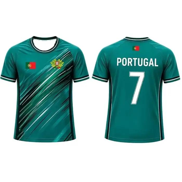 Maillot de football du Portugal pour hommes et femmes, t-shirt respirant à séchage rapide avec imprimé rayures brossées pour l'entraînement sportif