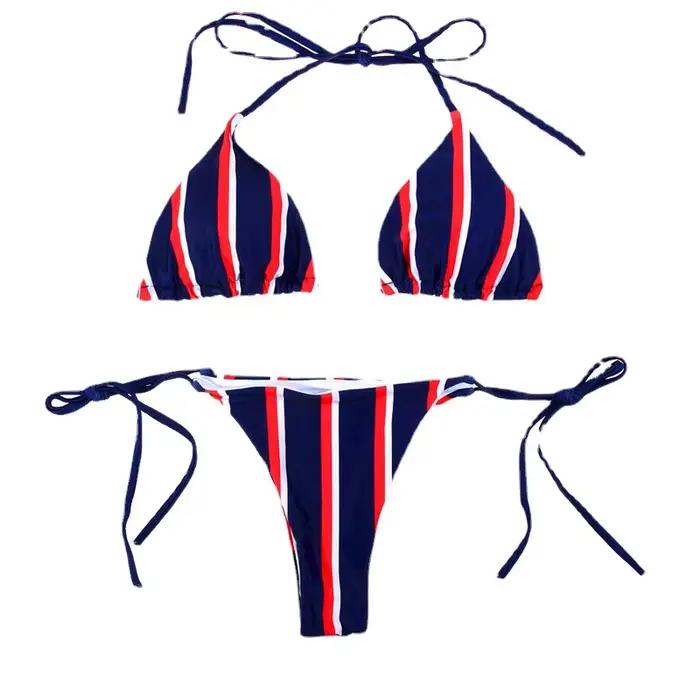 Nouveau Maillot de Bain Femme 2026 à Rayures Bleues