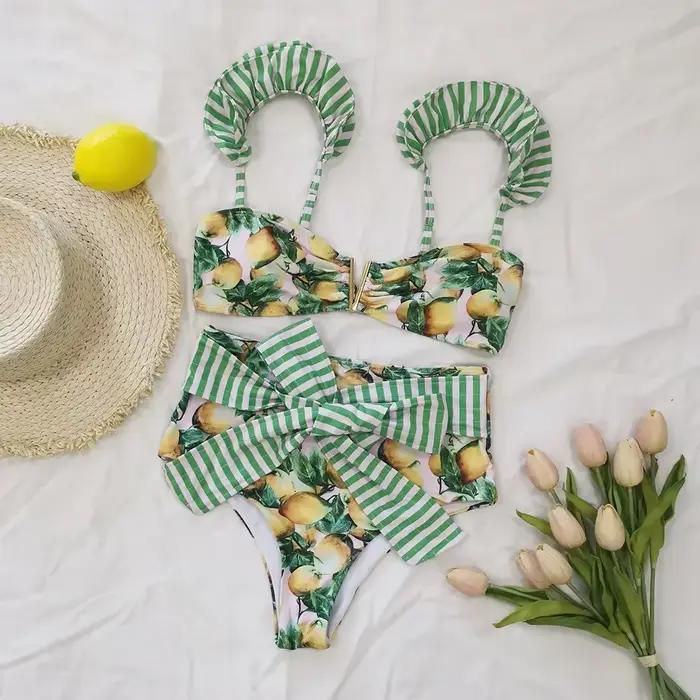 Maillot de bain deux pièces à fleurs pour femmes