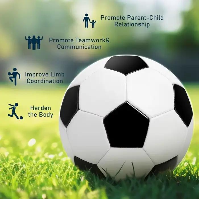 Ballon de football taille 3/5, taille et poids officiels – Classique noir et blanc – Pour une utilisation intérieure et extérieure – Durable et longue durée