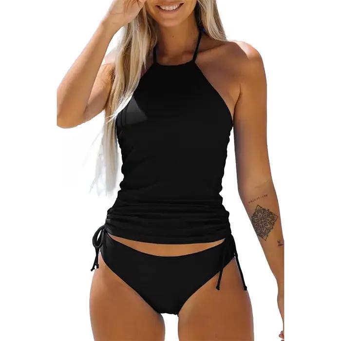 Lamuusaa 2024 ensemble Bikini femmes été maillot de bain couleur unie/imprimé léopard hauts sans manche et taille haute