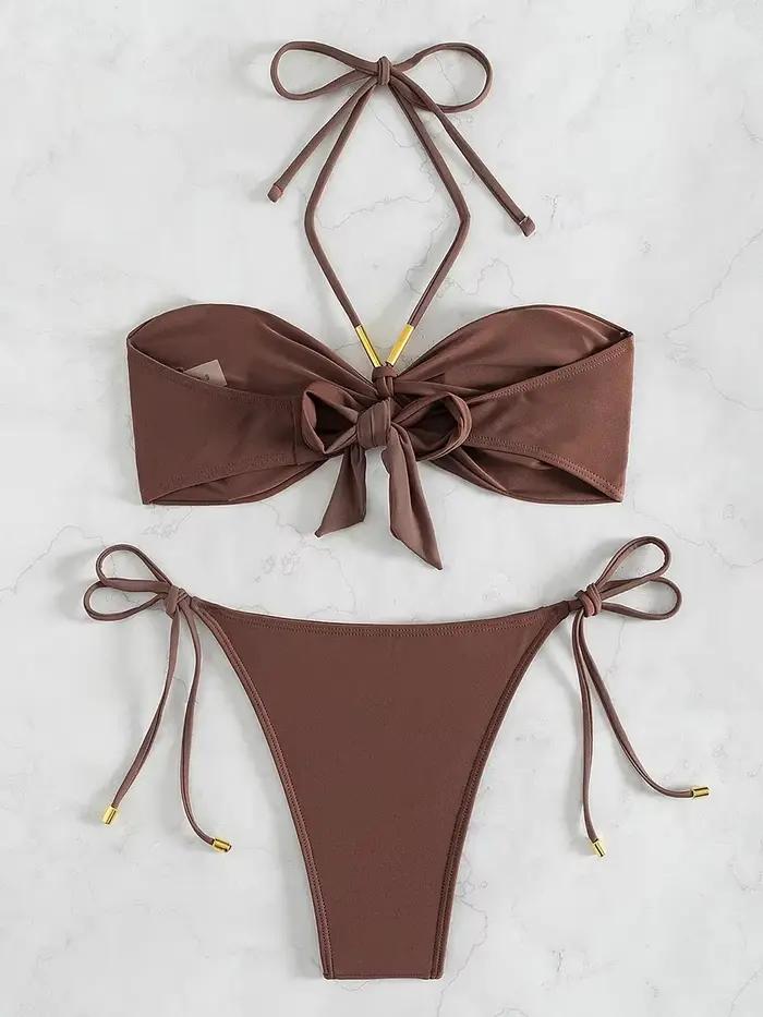 XS - L licou froissé Bandeau Bikini femme maillot de bain femmes maillots
