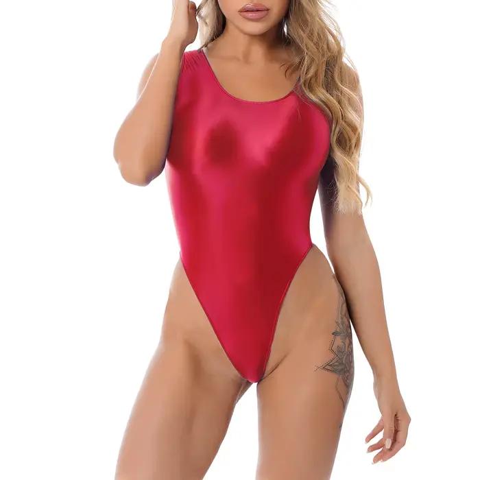 Maillot de bain pour femme maillots de surf une pièce coupe haute body nouveau brillant sans manches gymnastique
