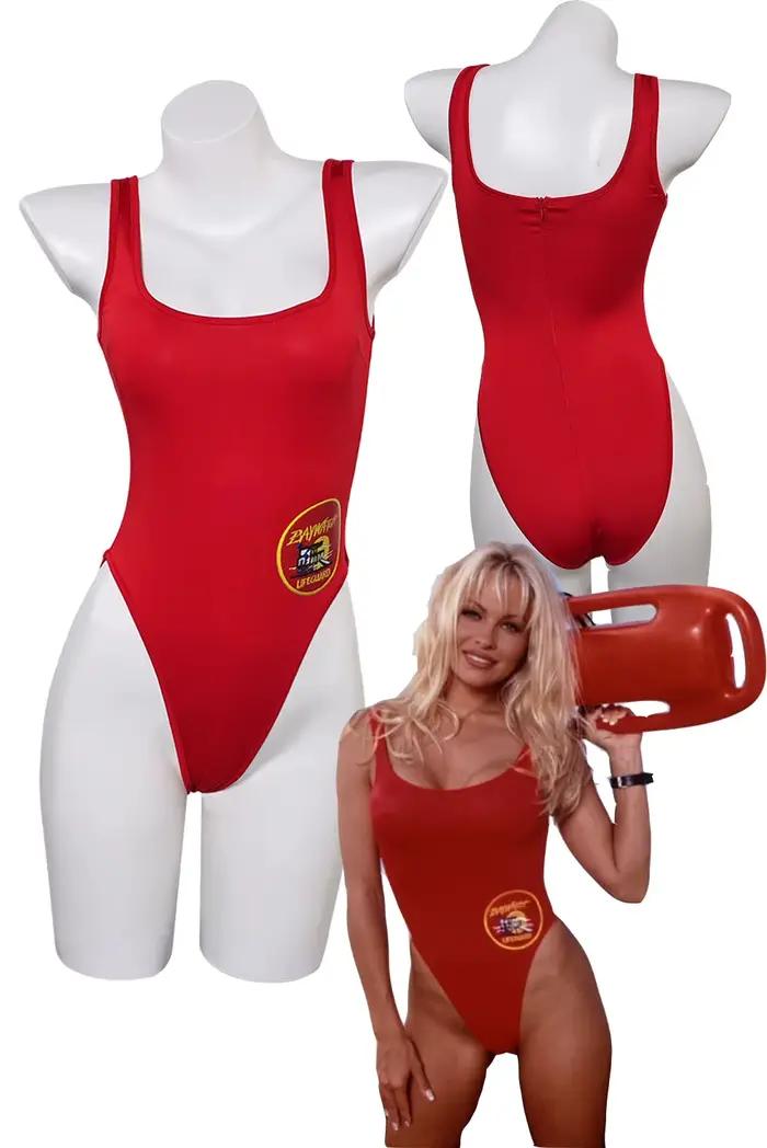 Montre Baywatch C.J. Maillot de bain rouge sexy pour femme, costume de cosplay, maillot de bain femme, vêtements de plage d'été, tenues de carnaval d'Halloween, trempé