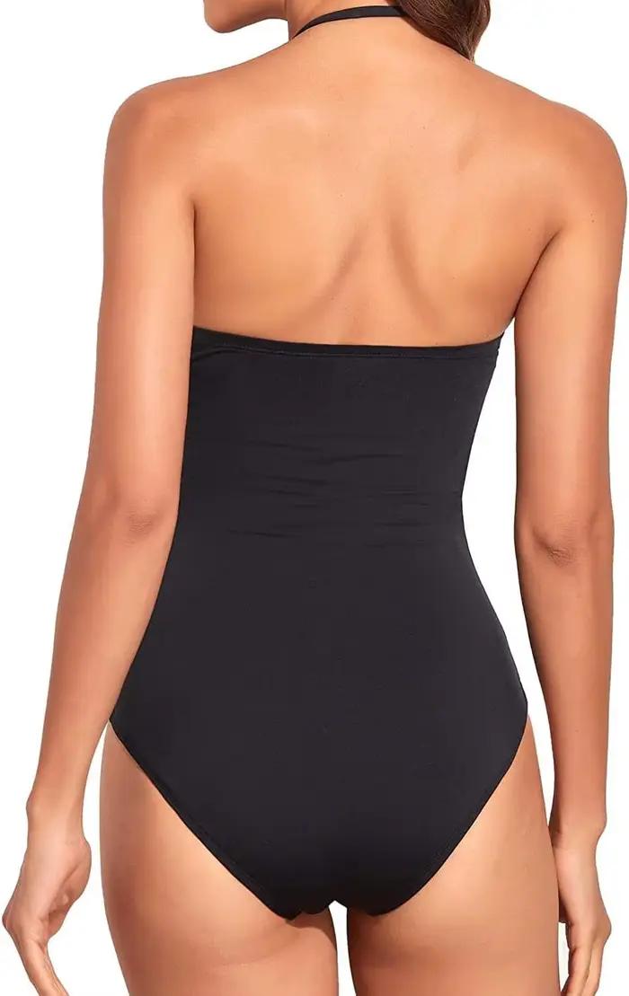 Sexy Bandeau une pièce maillot de bain 2025 femmes noir plissé minceur ventre contrôle maillots