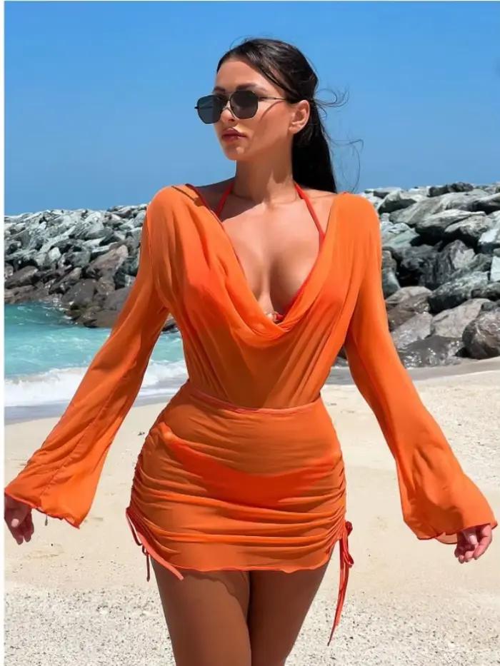 Maillot de bain rouge à manches longues pour femme